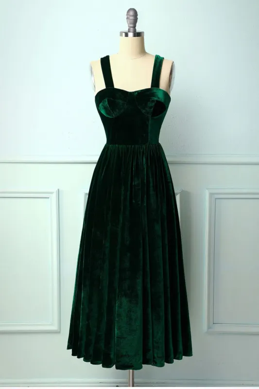 Dark Green Velvet Dress sold by Zapaka