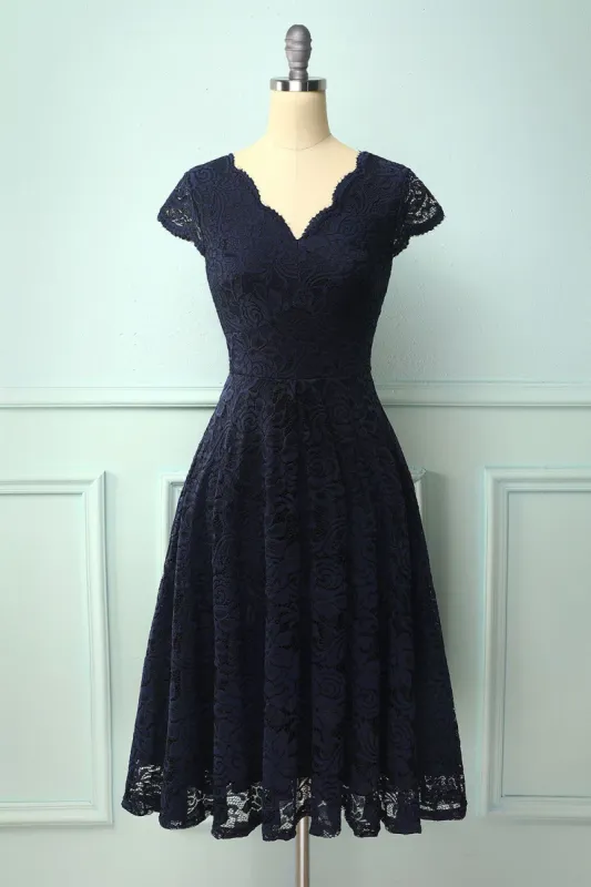 Navy V Neck Midi Lace sold by Zapaka