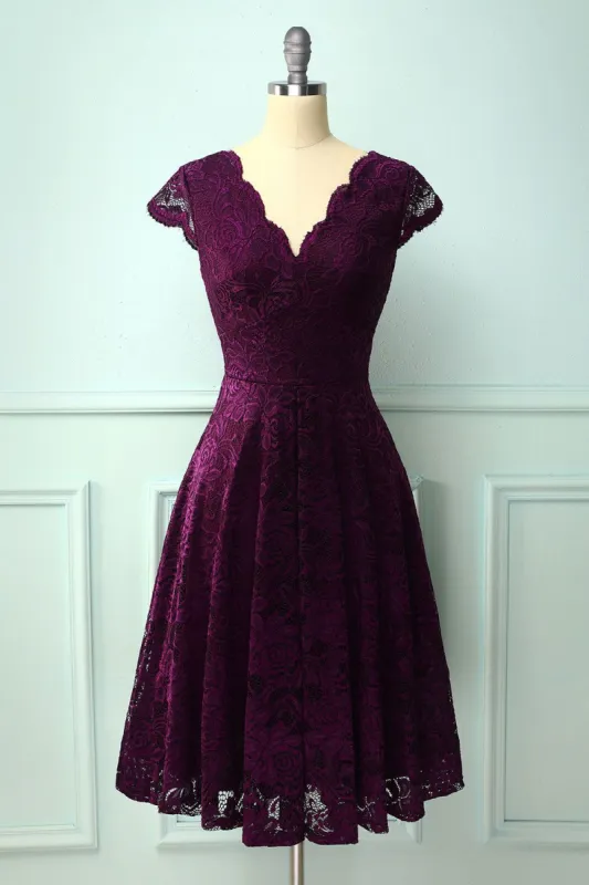 Grape V Neck Midi Lace sold by Zapaka