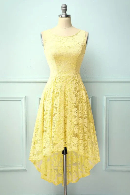 Asymmetrical Yellow Lace Dress sold by Zapaka