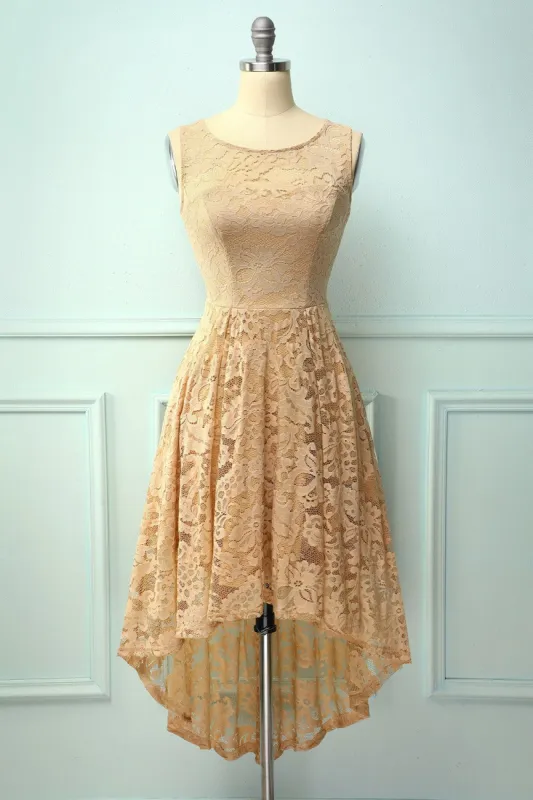 Asymmetrical Champagne Lace Dress sold by Zapaka