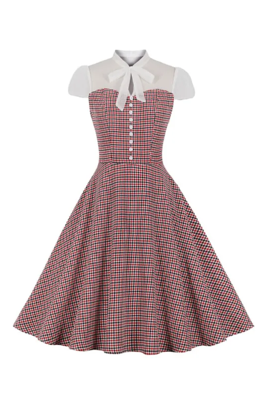 Plaid Swing Vintage Dress with Bow sold by Zapaka