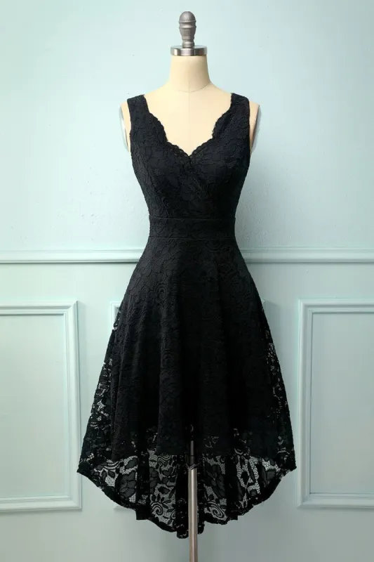 Black V-Neck Lace Dress sold by Zapaka