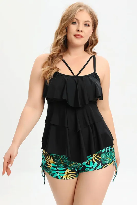 Two Piece Black Plus Size Swimsuit with Boxer sold by Zapaka
