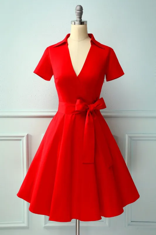 Red V-neck Solid Dress sold by Zapaka