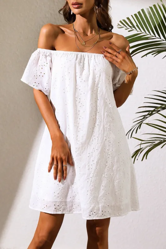 White Off the Shoulder Mini Casual Dress sold by Zapaka