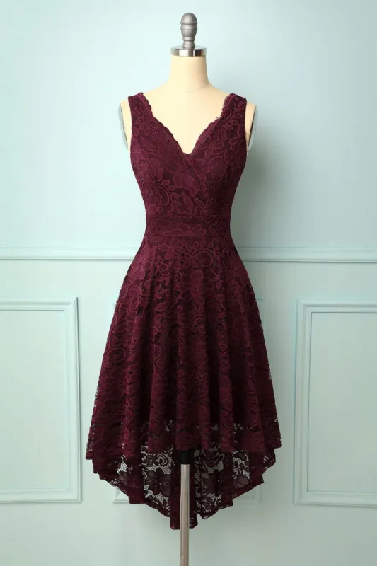 Burgundy V-Neck Lace Dress sold by Zapaka