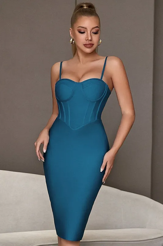 Spaghetti Straps Ink Blue Corset Bodycon Cocktail Dress sold by Zapaka