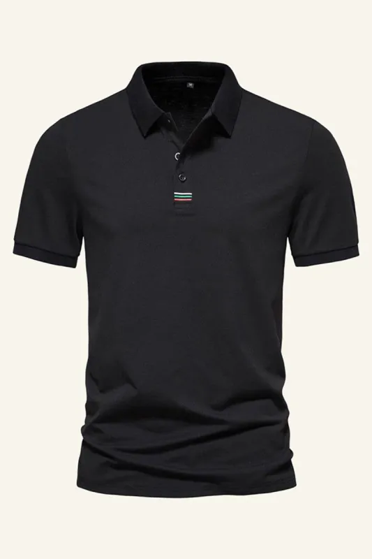 Black Cotton Short-sleeve Casual Polo Shirt sold by Zapaka