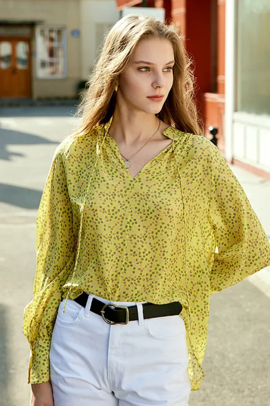 Yellow Floral Oversized Silk Women Blouse sold by Zapaka