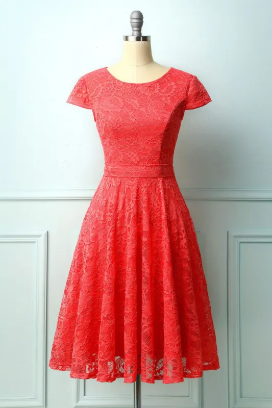 Coral Lace Midi Dress sold by Zapaka