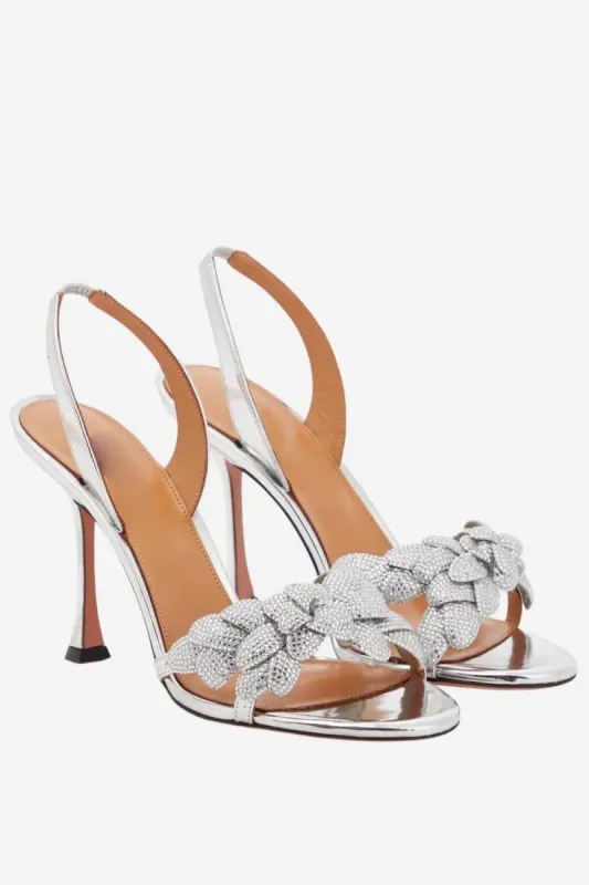 Silver Pointed Toe Stiletto Sandals with Beading made by Zapaka