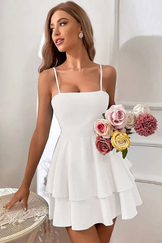 White Spaghetti Straps Sleeveless Graduation Dress sold by Zapaka