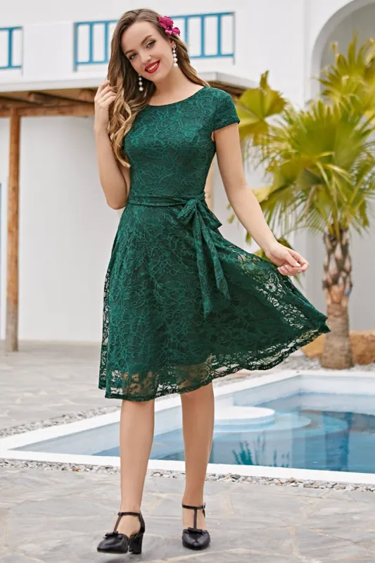 Dark Green Lace Midi Dress sold by Zapaka
