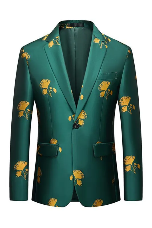 Green Ginkgo biloba Print Notch Lapel Man Prom Blazer sold by Zapaka