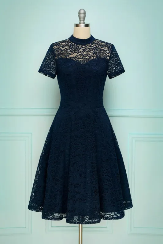Navy High Neck Lace sold by Zapaka