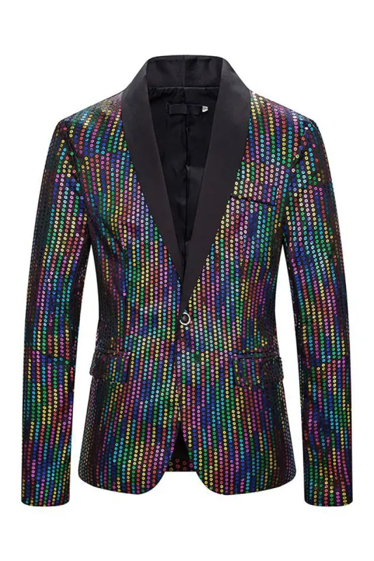Sparkly Multi Color Sequins Shawl Lapel Men's Prom Blazer sold by Zapaka