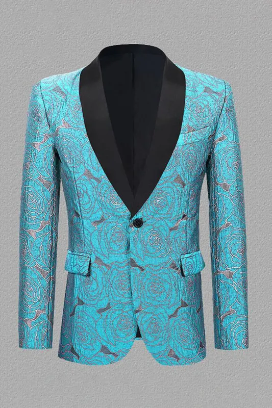 Green Shawl Lapel Jacquard Men's Prom Blazer sold by Zapaka