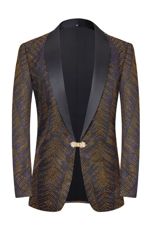Black and Golden Jacquard Men's Prom Blazer sold by Zapaka