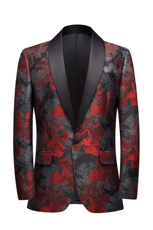 Red Jacquard Shawl Lapel Men's Prom Blazer sold by Zapaka