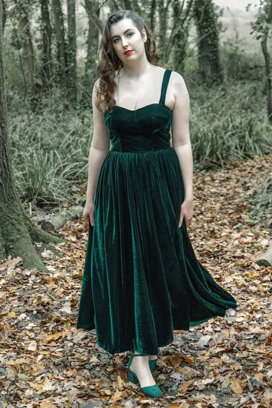 Straps Dark Green Velvet Dress sold by Zapaka
