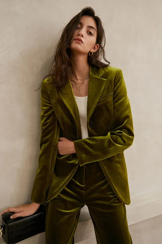 Green Velvet Notched Lapel 2 Piece Women Suits sold by Zapaka