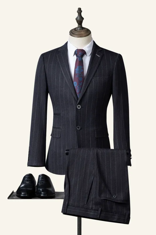 Black Striped Notched Lapel 3-Piece Men's Suit sold by Zapaka
