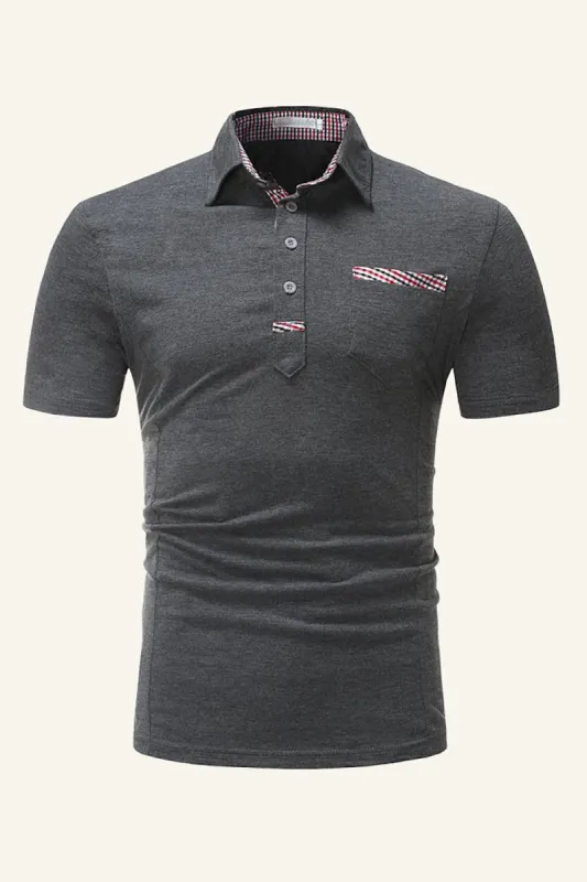 Classic Grey Regular Fit Collared Plaid Men's Polo Shirt sold by Zapaka