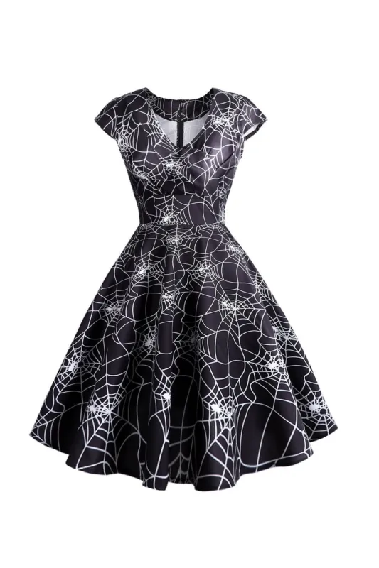 Halloween Spiderweb Black A-line V-neck Dress sold by Zapaka