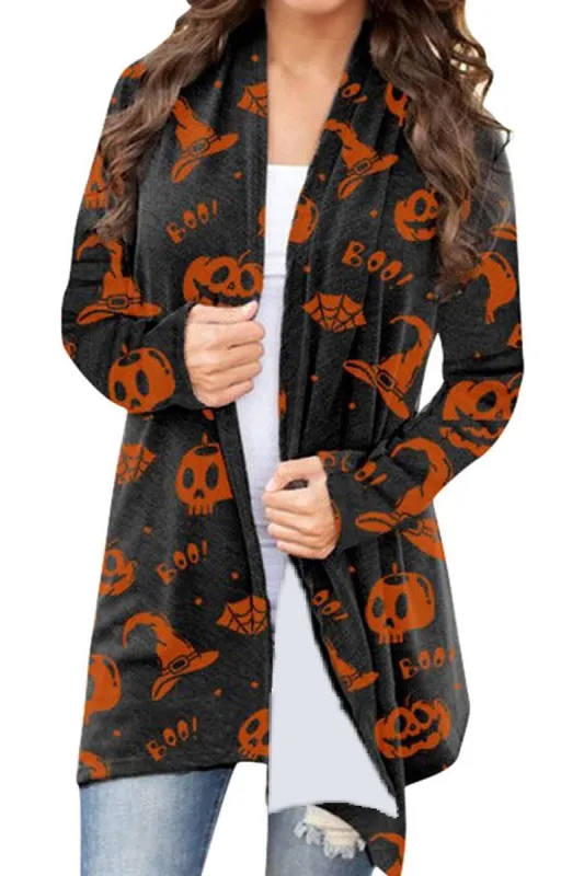 Halloween Pumpkin Ghost Face Pattern Black Coat made by Zapaka