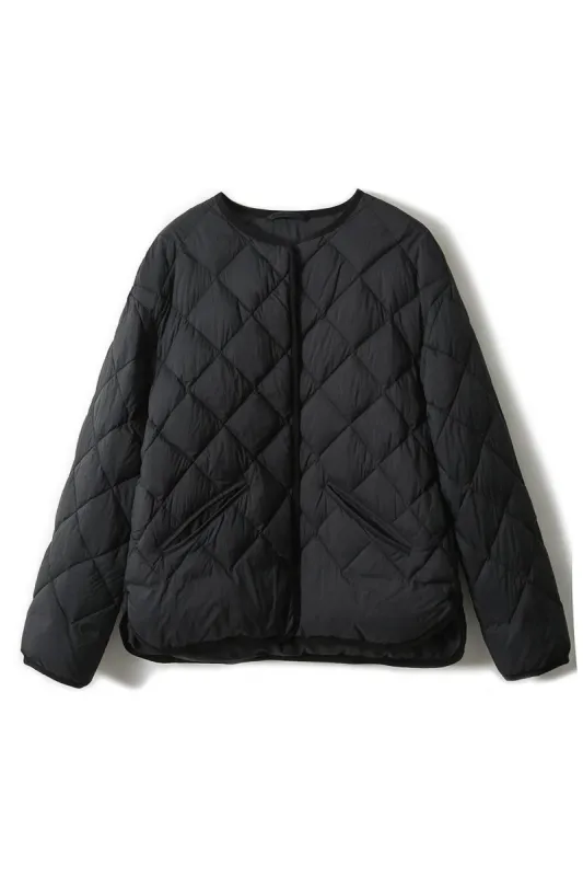 Black Quilted Shawl Lapel Cropped Women Puffer Jacket sold by Zapaka