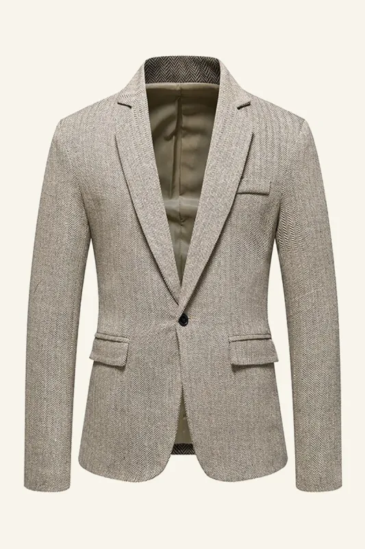 Khaki Notched Lapel Tweed Men's Wedding Blazer sold by Zapaka