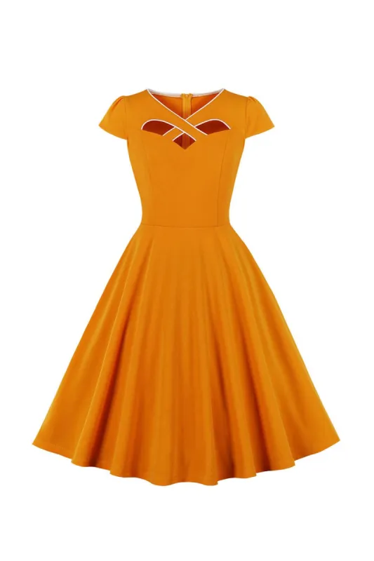 Orange A Line 1950s Swing Dress with Hollow-out sold by Zapaka