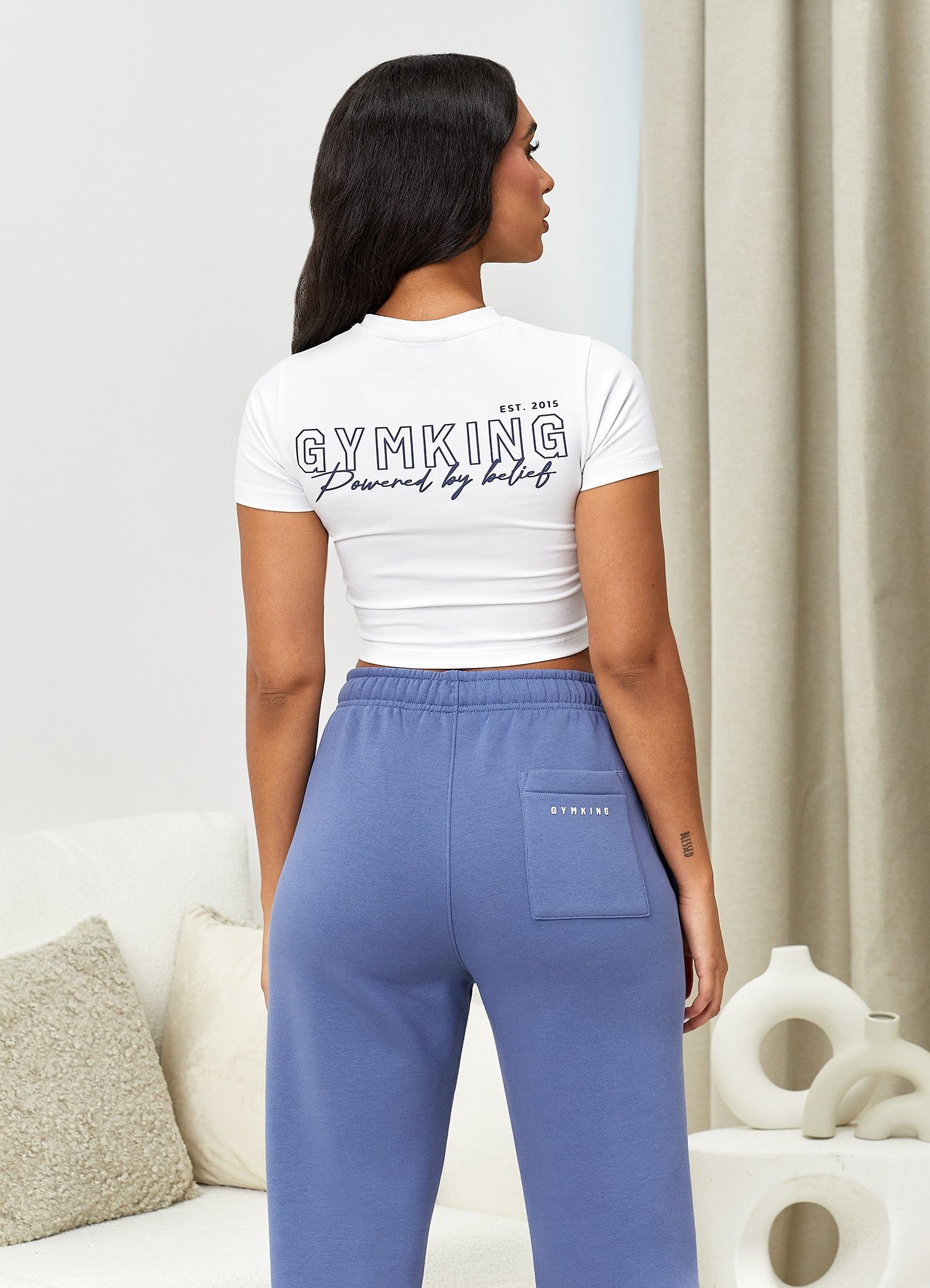 Gym King Powered By Belief Crop Tee - White/Blue Steel sold by The Gym King product image thumbnail 3