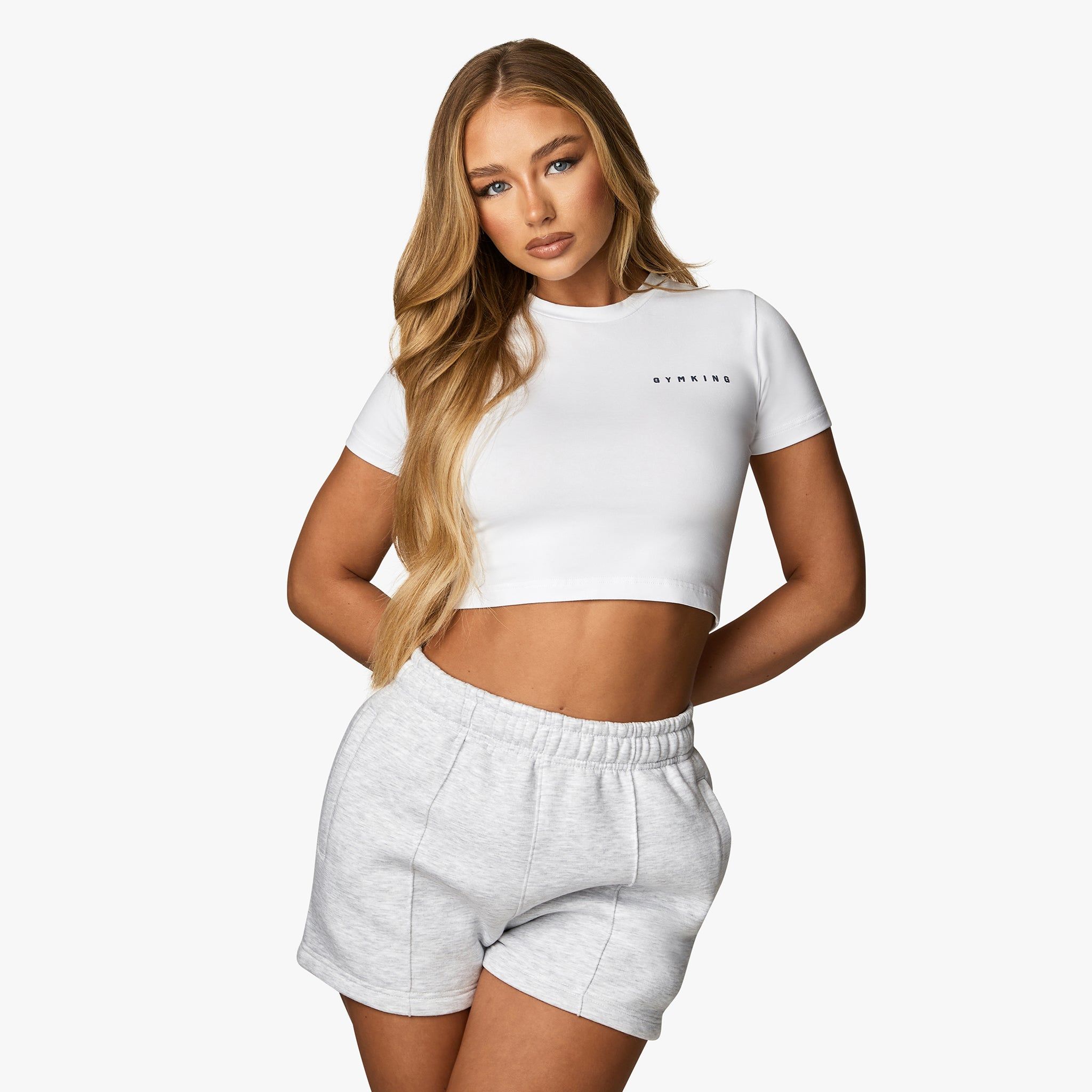 Gym King Powered By Belief Crop Tee - White/Blue Steel sold by The Gym King product image thumbnail 2