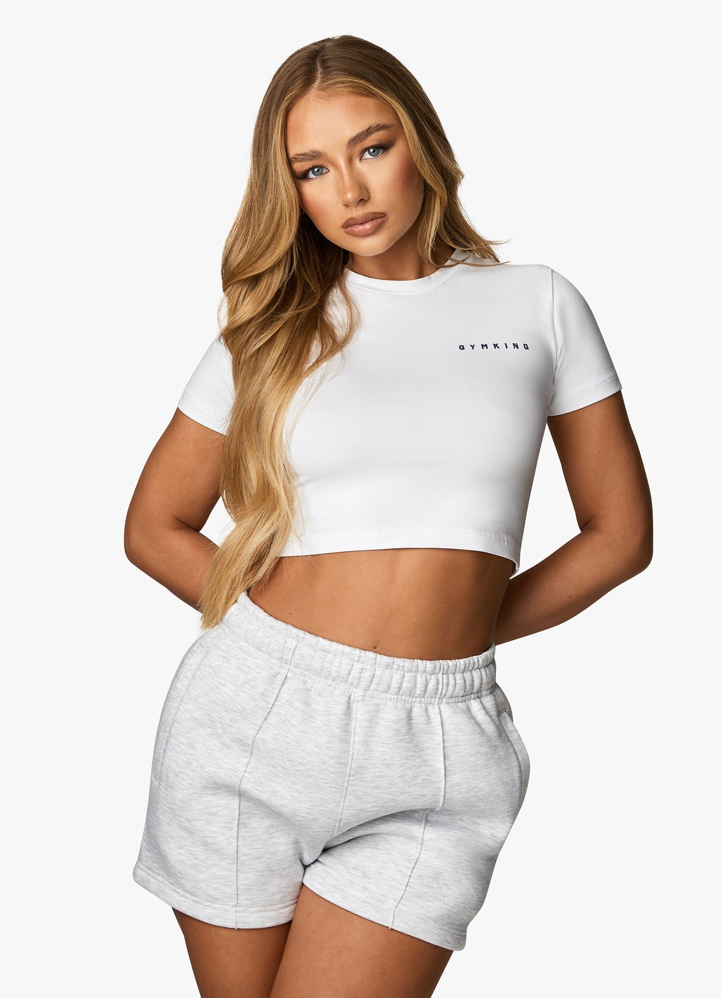 Gym King Powered By Belief Crop Tee - White/Blue Steel sold by The Gym King product image thumbnail 4