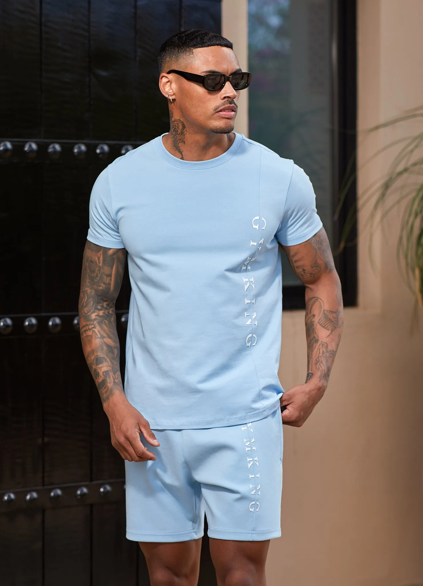 Gym King Split Linear Tee - Soft Blue sold by The Gym King