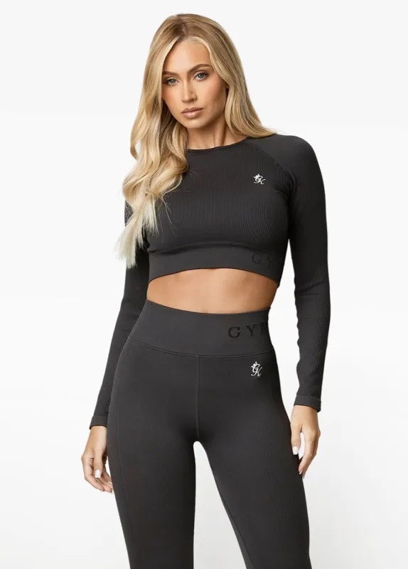 Gym King Formation Rib LS Crop - Dark Pewter sold by The Gym King