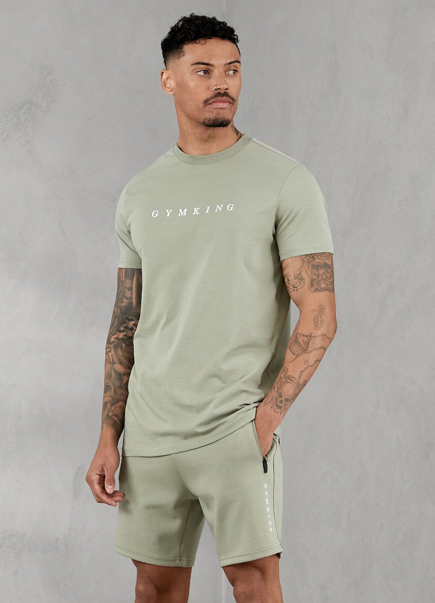 Gym King Linear Print Tee - Soft Khaki sold by The Gym King
