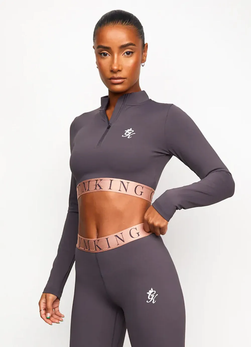 Gym King Impact 1/4 Zip Crop - Soft Slate/Peach sold by The Gym King