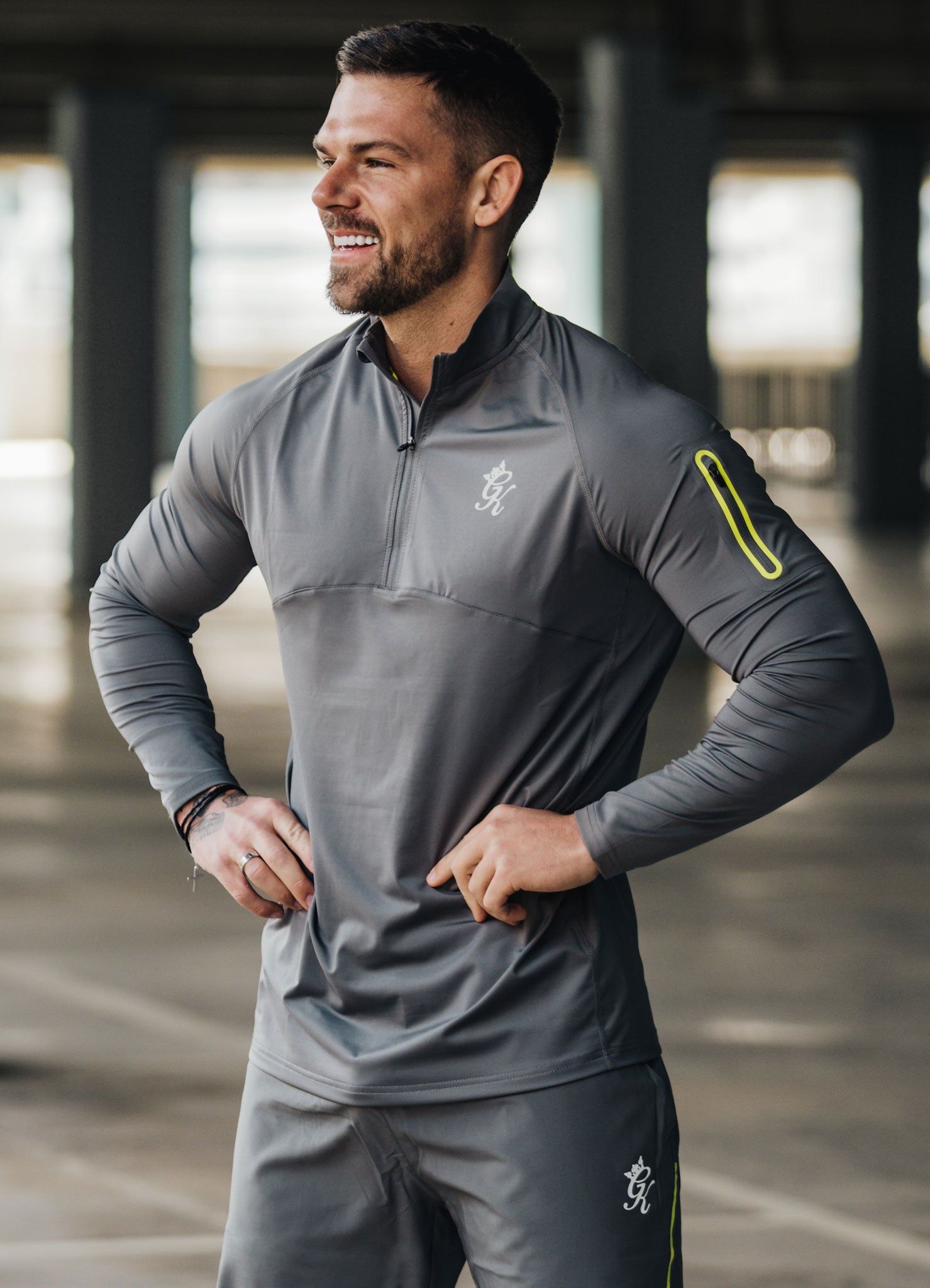 Gym King Contrast Flex 1/4 Zip - Fossil Grey sold by The Gym King