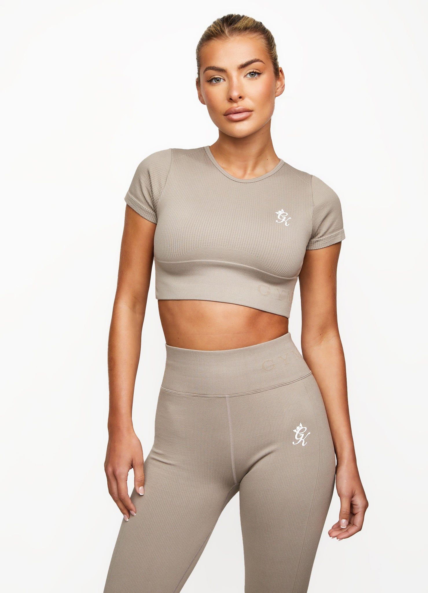 Gym King Formation Seamless Rib Short Sleeve Top - Taupe sold by The Gym King