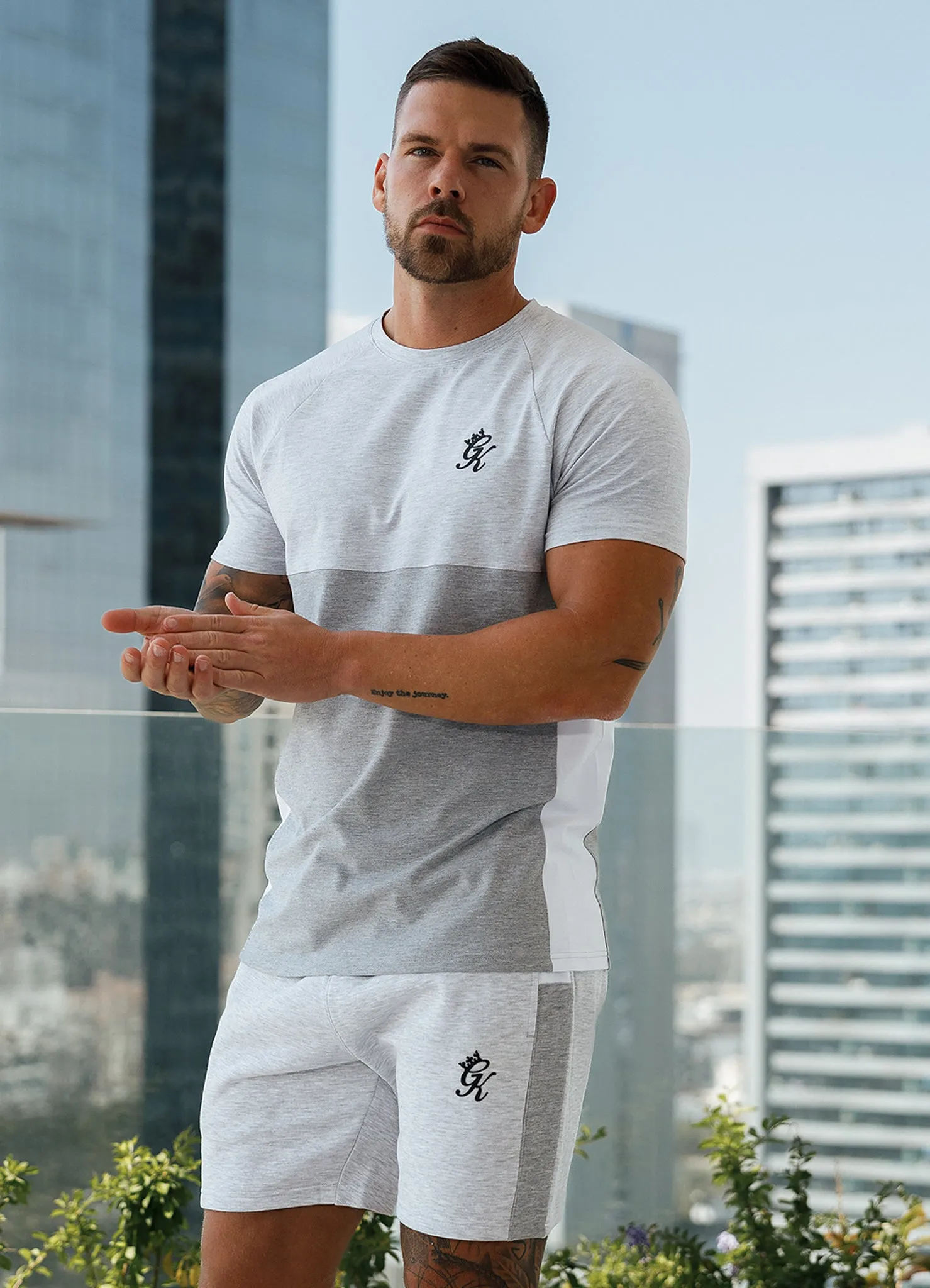 Gym King Contrast Panel Jersey Tee - Snow Marl/Light Grey/White sold by The Gym King