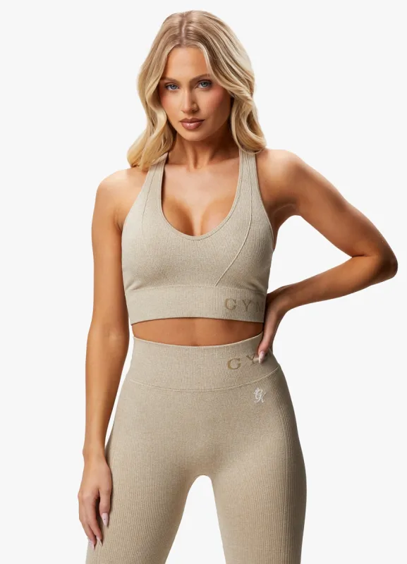 Gym King Formation Racer Rib Bra - Oatmeal Marl sold by The Gym King