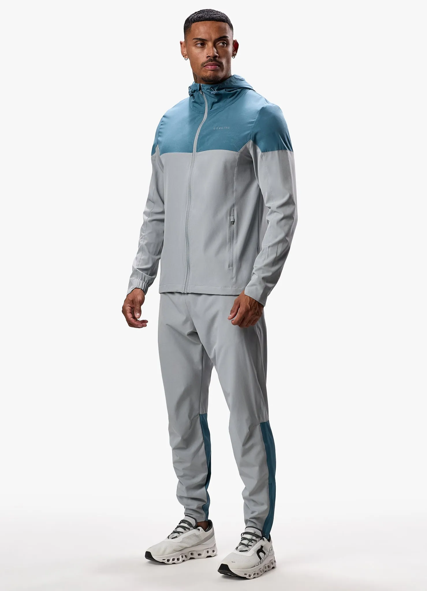 Gym King Debossed Camo Woven Tracksuit - Cloudy Grey/Lake Blue sold by The Gym King