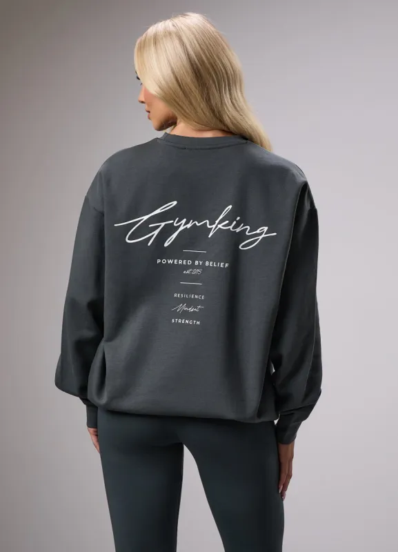 Gym King Reset Oversized Fleece Crew - Green Smoke sold by The Gym King