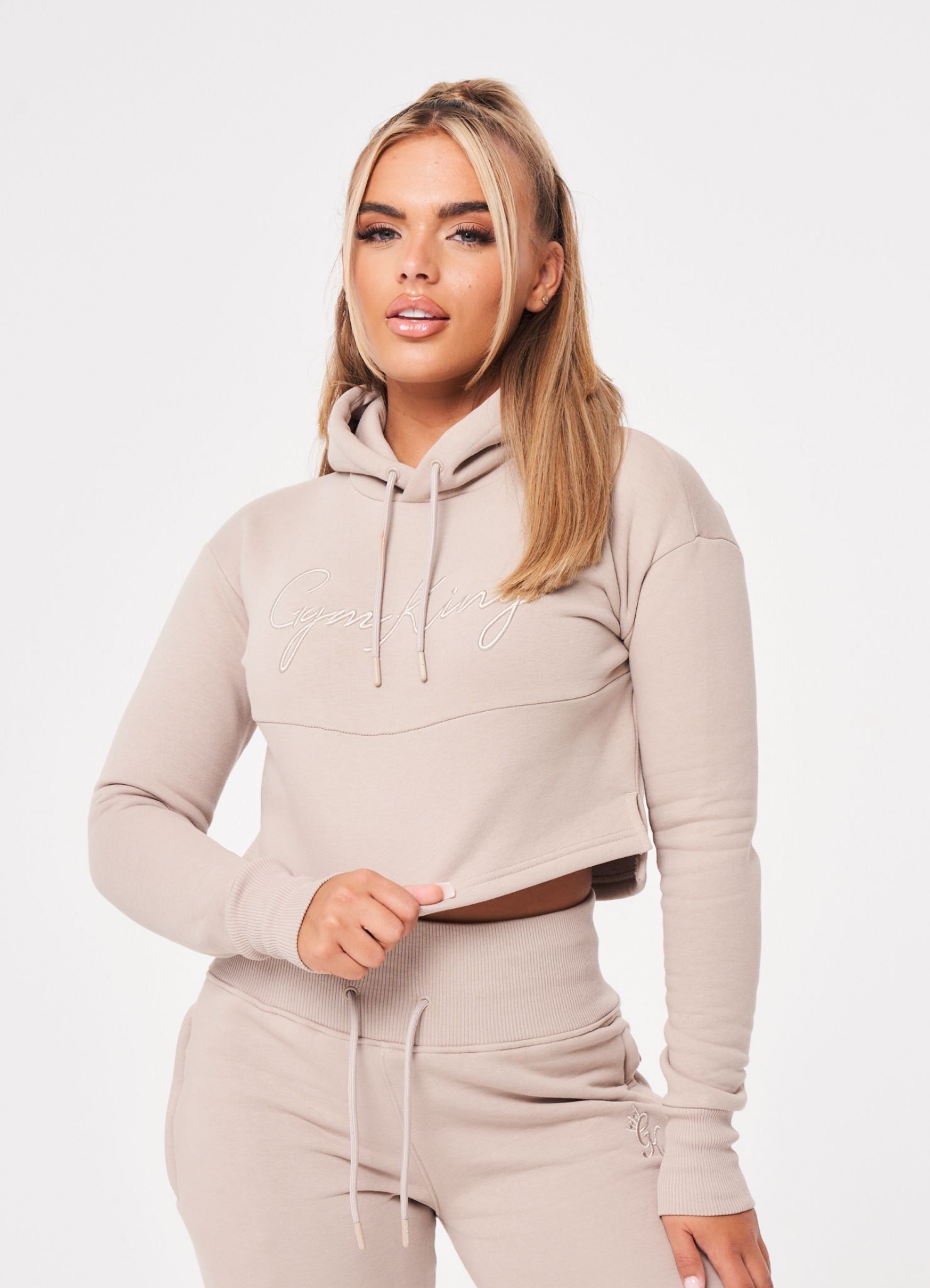 Gym King Sky Script Hooded Crop - Mink sold by The Gym King product image thumbnail 5