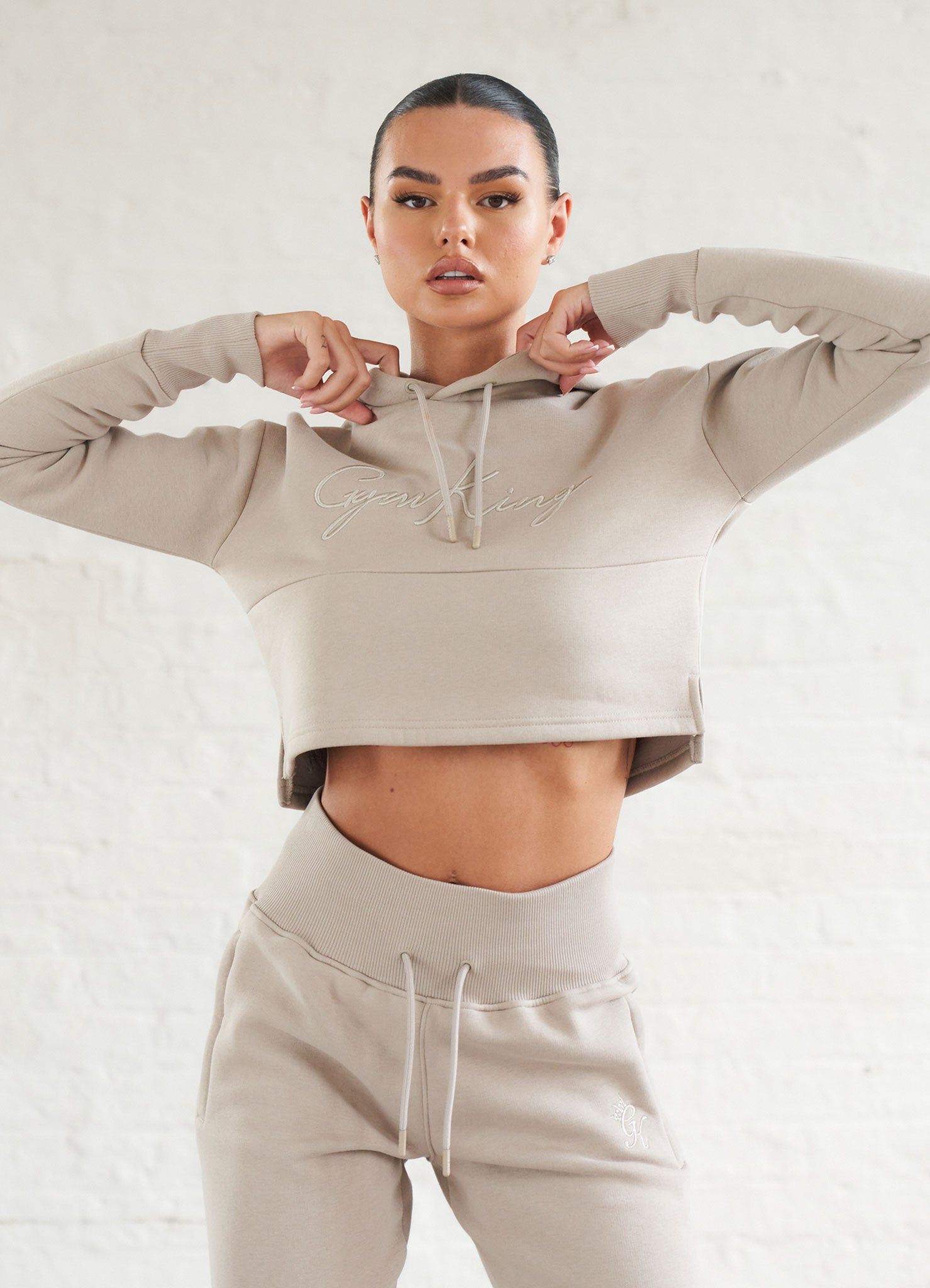 Gym King Sky Script Hooded Crop - Mink sold by The Gym King product image thumbnail 2