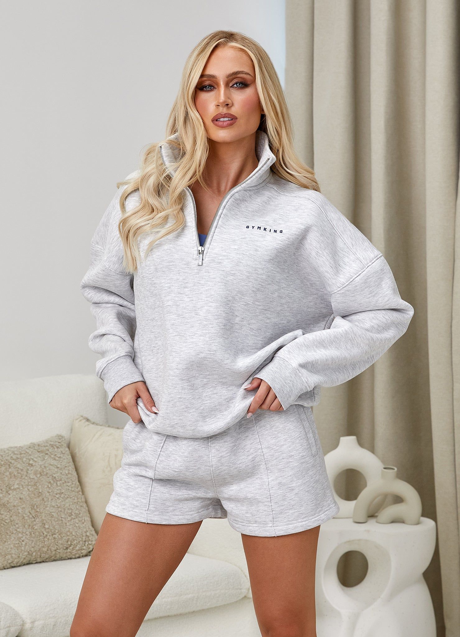 Gym King Powered By Belief 1/4 Zip Funnel - Snow Marl sold by The Gym King