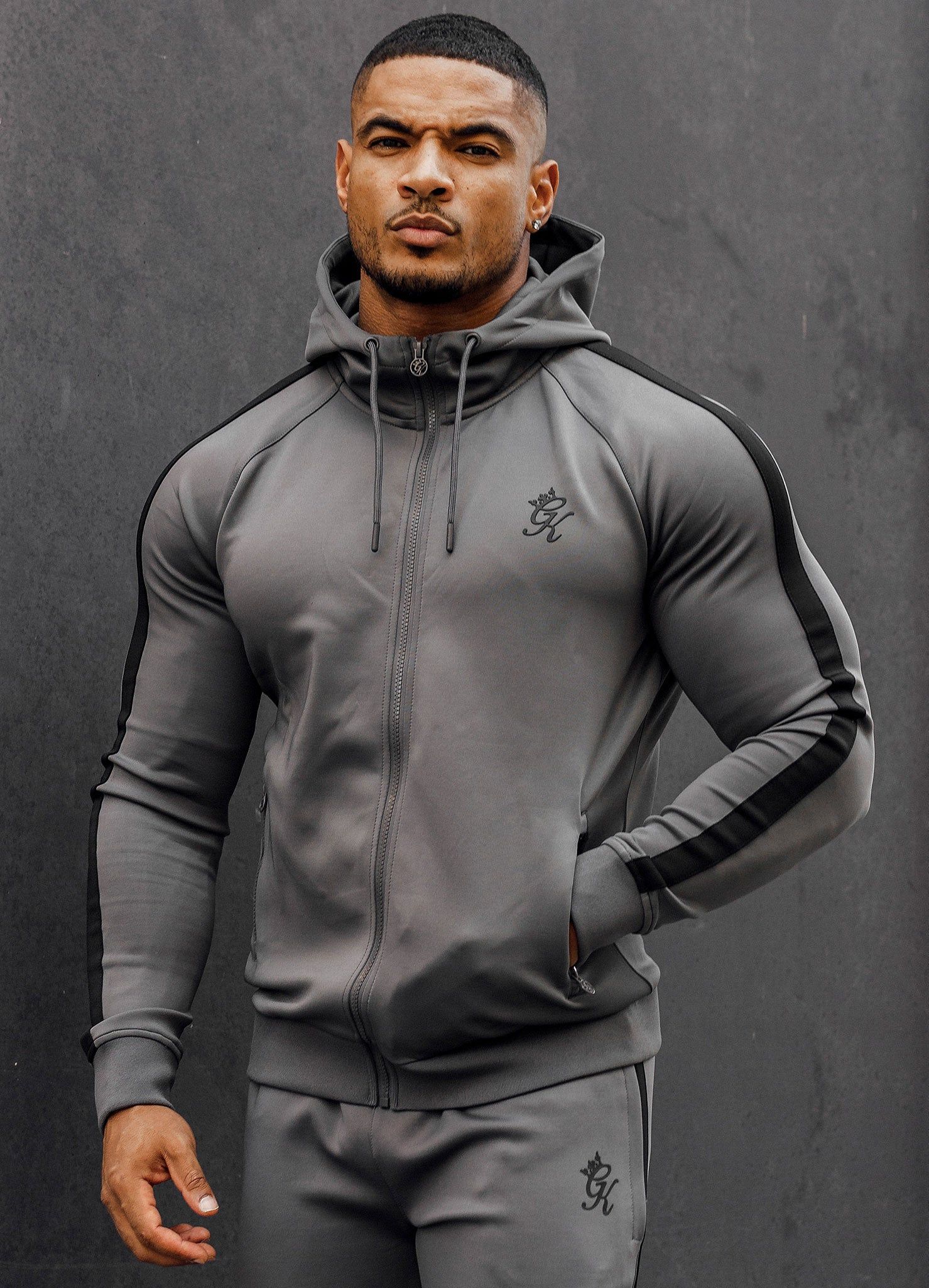 Gym King Poly Tracksuit Top - Dark Grey/Black sold by The Gym King